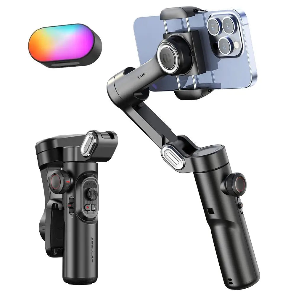 Stabilisateur Portatif AOCHUAN à 3 Axes pour Smartphone avec Lumière Intégrée – Suivi Facial – Compatible iPhone et Android – Pour TikTok, Vlog, Smart XE