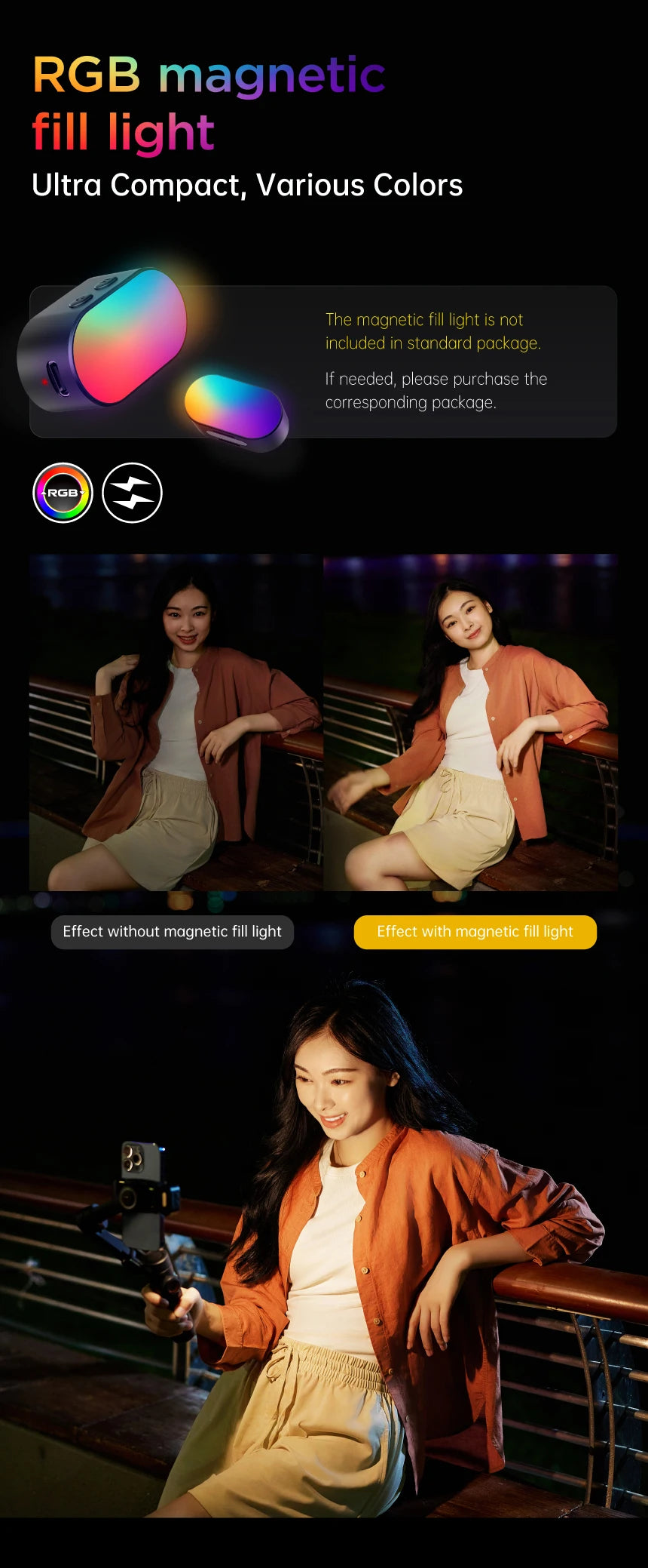 Stabilisateur Portatif AOCHUAN à 3 Axes pour Smartphone avec Lumière Intégrée – Suivi Facial – Compatible iPhone et Android – Pour TikTok, Vlog, Smart XE