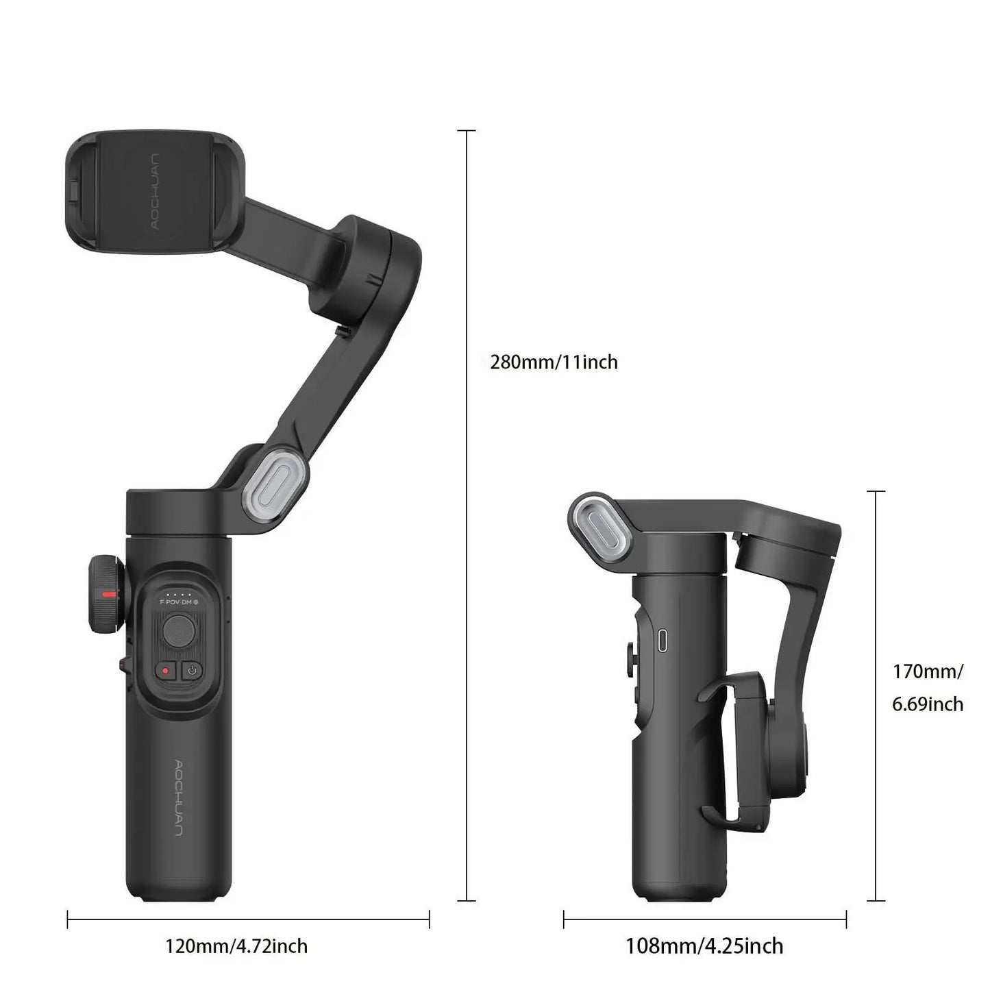 Stabilisateur Portatif AOCHUAN à 3 Axes pour Smartphone avec Lumière Intégrée – Suivi Facial – Compatible iPhone et Android – Pour TikTok, Vlog, Smart XE