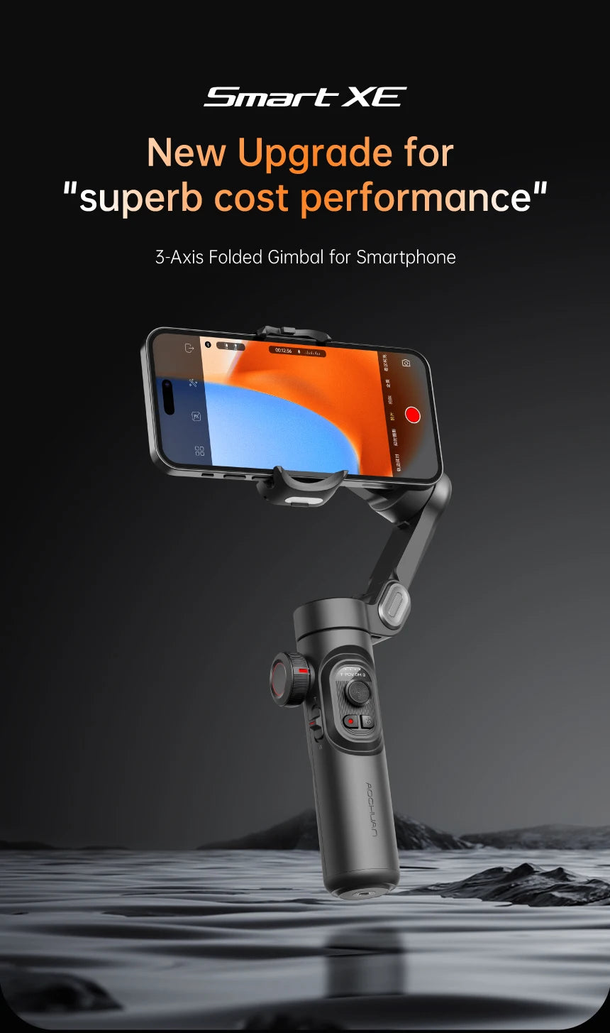 Stabilisateur Portatif AOCHUAN à 3 Axes pour Smartphone avec Lumière Intégrée – Suivi Facial – Compatible iPhone et Android – Pour TikTok, Vlog, Smart XE