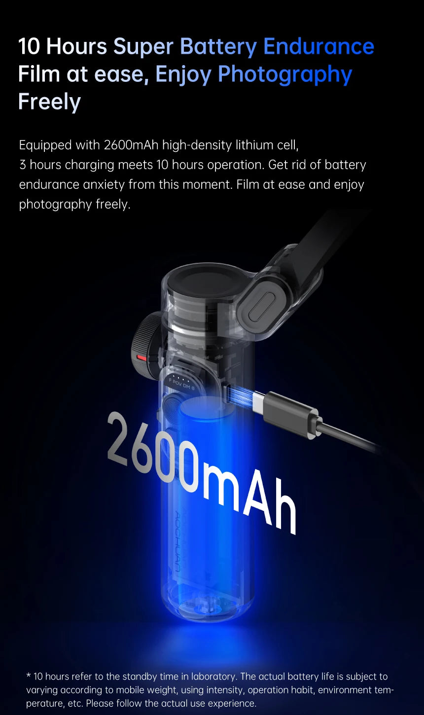 Stabilisateur Portatif AOCHUAN à 3 Axes pour Smartphone avec Lumière Intégrée – Suivi Facial – Compatible iPhone et Android – Pour TikTok, Vlog, Smart XE