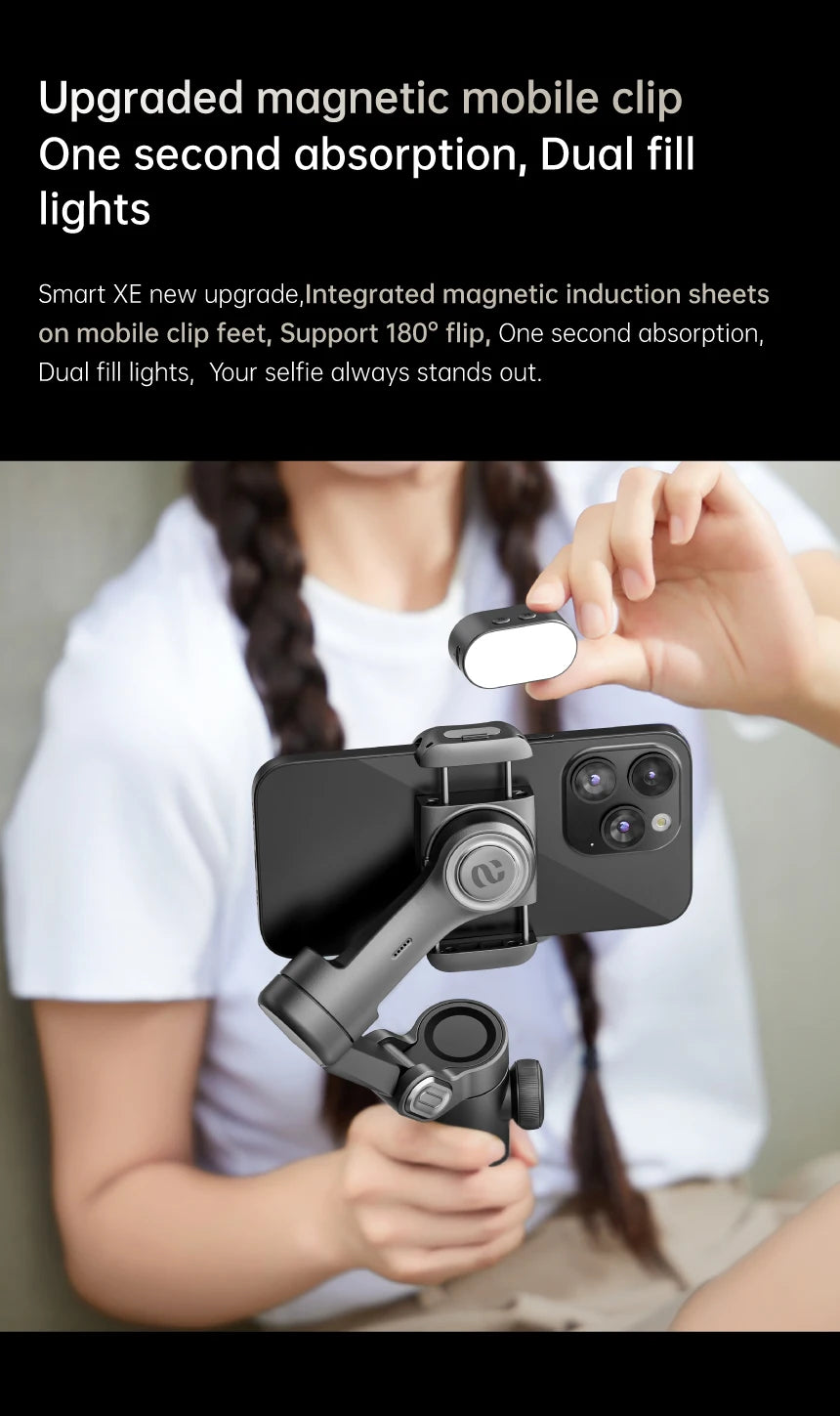 Stabilisateur Portatif AOCHUAN à 3 Axes pour Smartphone avec Lumière Intégrée – Suivi Facial – Compatible iPhone et Android – Pour TikTok, Vlog, Smart XE